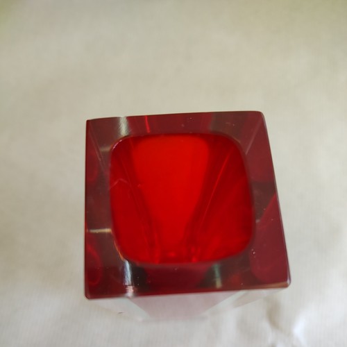Vintage Murano Flavio Poli Sommerso Glass Block Vase 5.5" MCM Red Blue 70s - Picture 9 of 9