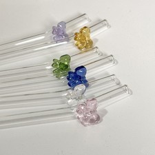 1pc 8mm Glass Straw, Reusable Drinking Straws Cute Butterfly Heat-Resistant Stra