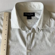 Mizzen + Main Leeward Shirt Men's Large White Gray Classic No Tuck Geometric