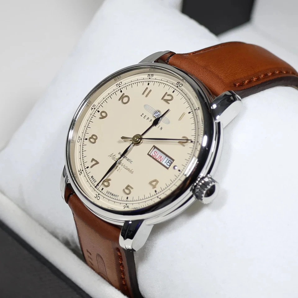 Reloj Zeppelin Méditerranée para hombre automático esfera beige correa de cuero 9664-5 Foto 3 de 4