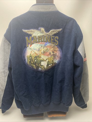USMC Marines Varsity Letterman Wool Jacket Bradford Exchange Blue Size Large - Picture 2 of 11