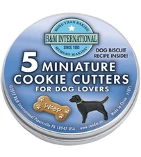 Mini Dog Cookie Cutters Tin, 5 Pc Set With Paw, Dog, Fire Hydrant, Bone & House