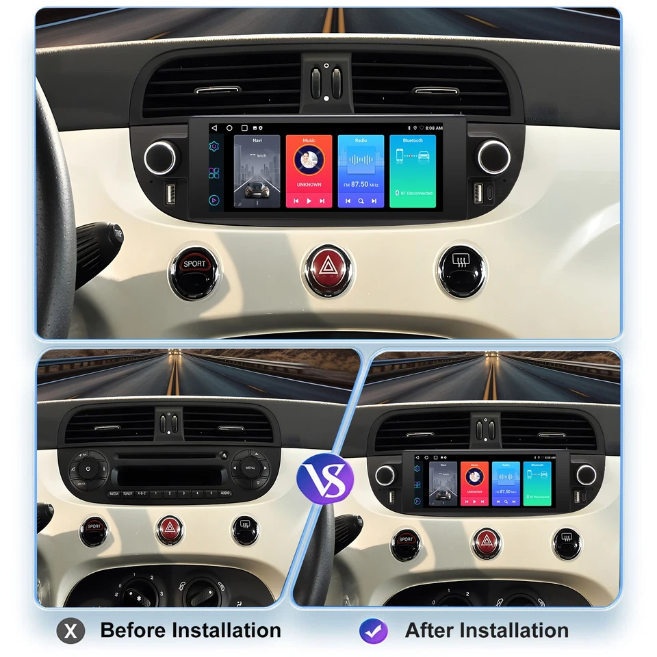 Car Stereo Autoradio Per Fiat 500 2007-2015 Android 15 2+64GB GPS NAVI Bluetooth - Immagine 4 di 4