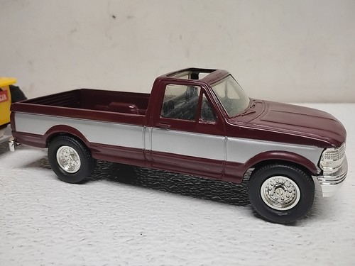 Vtg ERTL Diecast Farm Pickup Truck Gray & Maroon w/ Trailer & Tonka Excavator - Picture 2 of 8