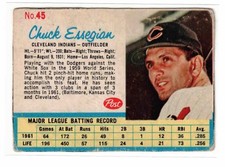 1962 Post #45, Chuck Essegian, Cleveland Indians, Low Grade