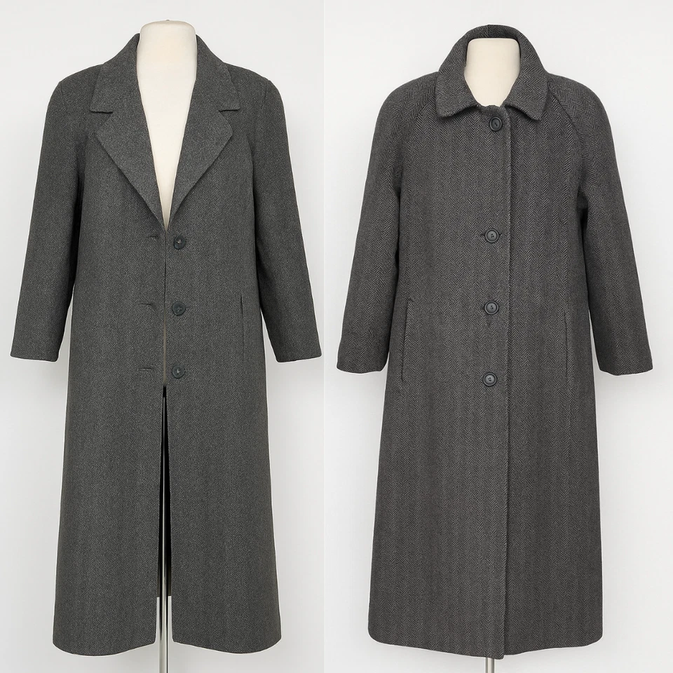 Abrigo Preston & York 100% Lana Gris Espiga Talla 16 EE. UU. Clásico De Colección Foto 4 de 4