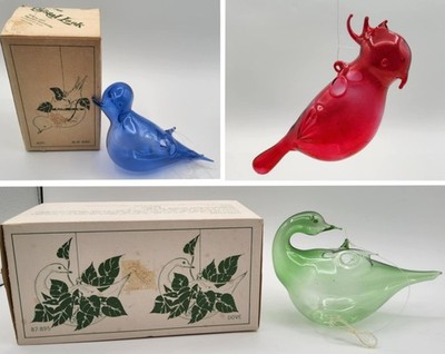 Vtg Silvestri ''The Crystal Look'' Bird Hanging Planters: Bluebird, Cardinal, Dove