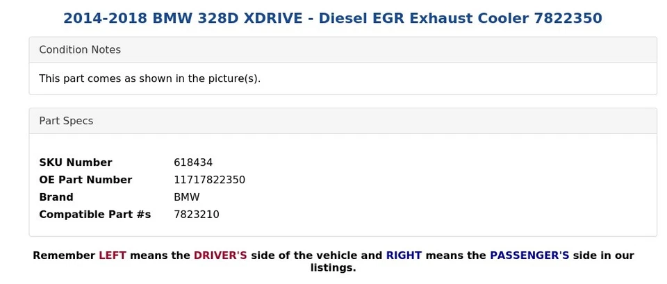 BMW 328D XDRIVE 2014-2018 - Enfriador de escape diésel EGR 7822350 Foto 4 de 4