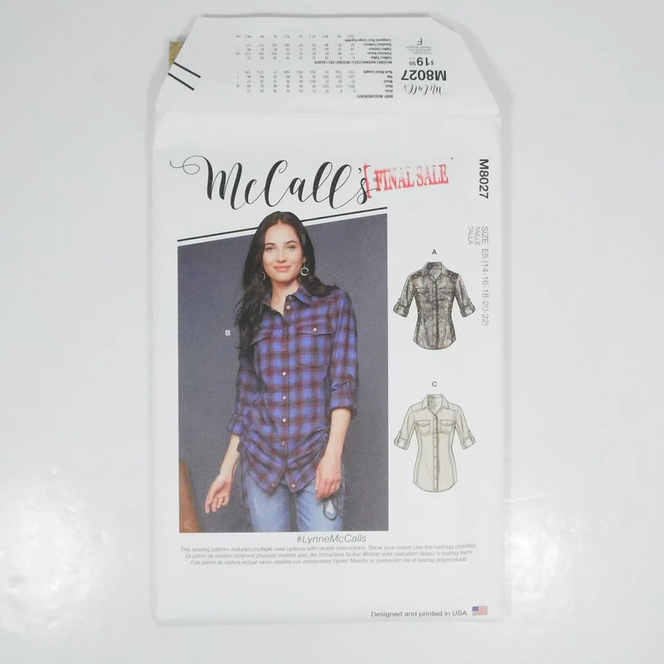 McCalls 8027 Misses Top Pattern Size 14-22 Uncut Roll Up Western Drawstring - Image 3 of 4