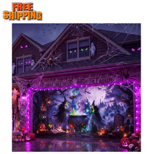 8 x 16 ft Halloween Garage Door Cover Decor, Witch Cauldron Design Halloween Wit
