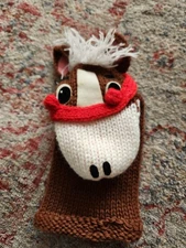 1978 Russ Berrie Hand Sock Puppet : Horse Knitted Brown and White