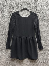 Sezane Robe Eva Laced Sleeve Round Neck Mini Dress Size 34 in Black