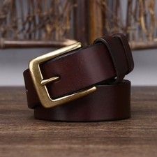Handmade Genuine Leather Belts Italian Top Grain Cowhide Brass Pin Buckle Belts
