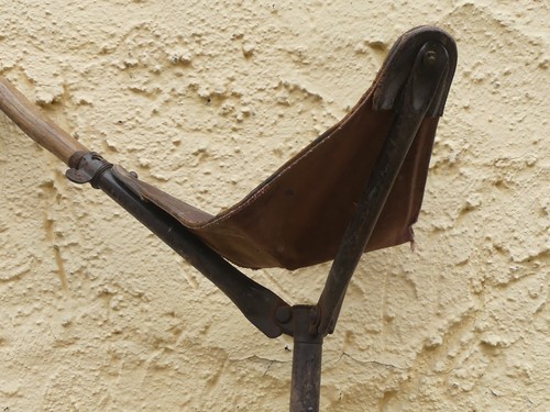 Antiguo asiento de cazador bastón bastón asiento plegable madera metal cuero 87,5 - Imagen 7 de 12