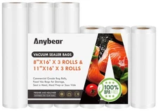 Vacuum Sealer Bags Rolls, 3 Pack 11''x16' & 3 Pack 8''x16' Commercial Food St...