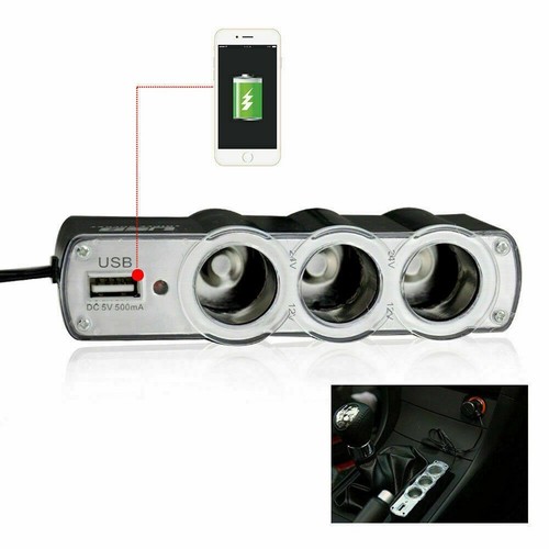 Chargeur Voiture 3 Voies Adaptateur Secteur Prise USB Splitter pour V??hicules 1 - Photo 2 sur 8