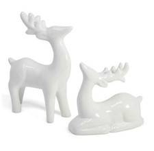 Porcelain Christmas Reindeer Figurines Decoration 2 Pack