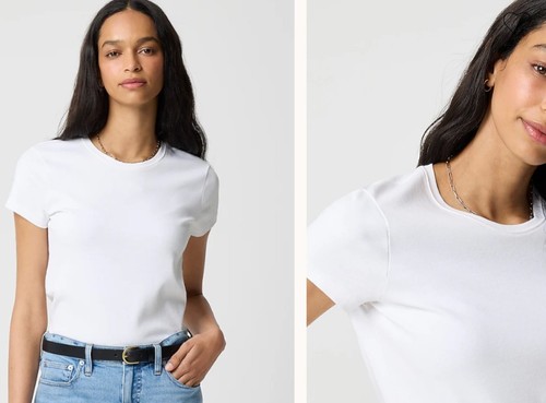 Neu mit Etikett J. Crew Factory Essential kurzärmliges Damen-T-Shirt mit Rundhalsausschnitt weiß Medium