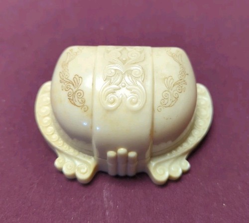 Vintage Art Deco Cream Celluloid Ring Box with Burgundy Velvet Interior