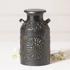 Milk Can Light Punched Tin Metal Country Accent Decor Piece in Smokey Black