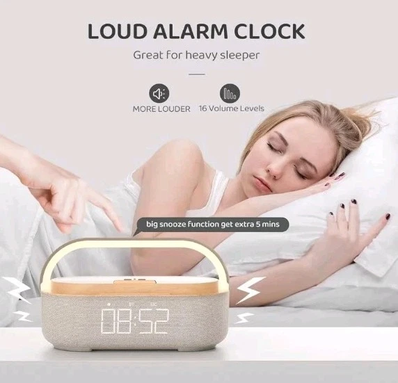 Altavoz Bluetooth Reloj Despertador/Cargador Inalámbrico Luz LED 2500mAh Foto 2 de 3