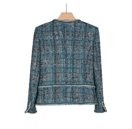 Chaqueta de tweed verde azulado hecha a mano para mujer Blazer grueso Boucle botones dorados - Imagen 8 de 8
