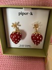 🍓 Piper K Strawberry Earrings Gold tone metal Red Glass Stones New In Box