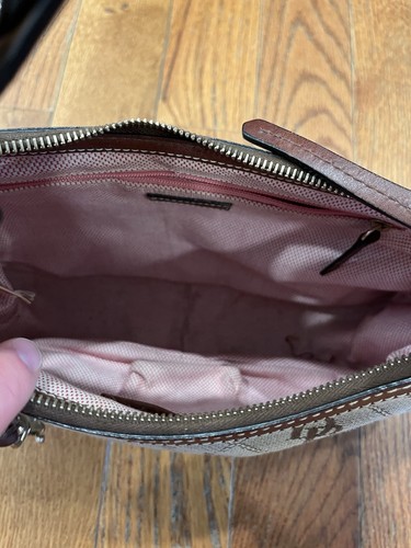 Dooney Bourke Bolso de Mano Hobo Bolso Cartera Marrón Tostado Monograma Lona Cuero De Colección - Imagen 8 de 14