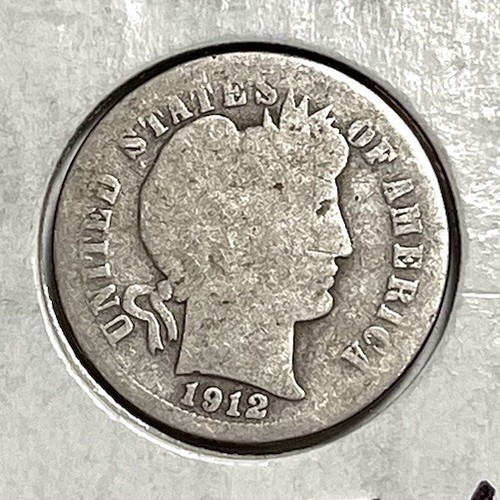 1912 Barber Silver Dime 5C .900 Philadelphia Mint USA Silber gute Details