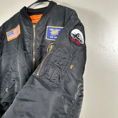 Chaqueta Bomber Vintage Años 80 Alpha Industries MA-1 Reversible Negra Naranja - XL - Imagen 4 de 10