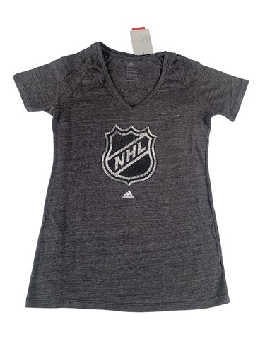 NHL Hockey Shirt Womens Large Gray Tri-Blend V-Neck Adidas Short Sleeve Tee