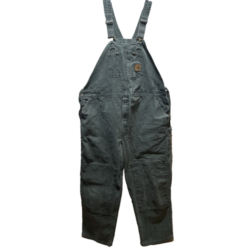 Salopette bavaglino carpentiere Carhartt vintage 50x32 muschio falegname USA abbigliamento da lavoro DBL ginocchio - Foto 2 di 24