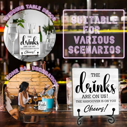 5" Bar Sign – “The Drinks Are on Us!” Table Decor for Home, Bar, or Gift Idea - Picture 3 of 11