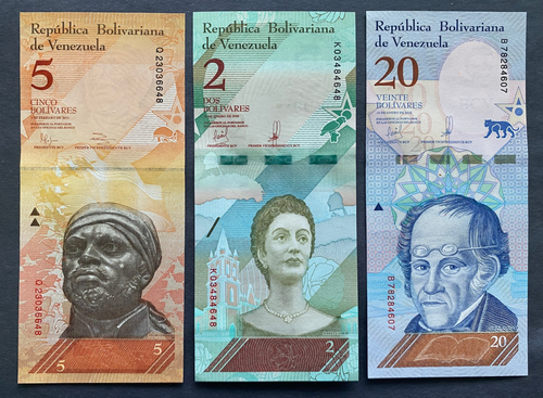 Sammlerstück Venezuela 2, 5, 20 Bolivares Banknoten Welt Papiergeld 3 Scheine