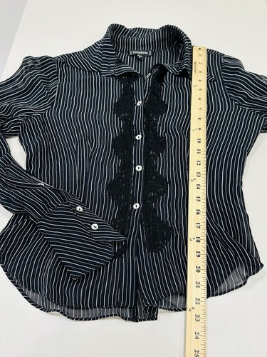Bebe Black Lace Button Down Shirt Top Victorian Inspired Sz M Gorgeous Style - Picture 7 of 8
