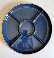 Over and Back Inc. Round Terracotta Vegetable Tray Glazed Cobalt Blue
