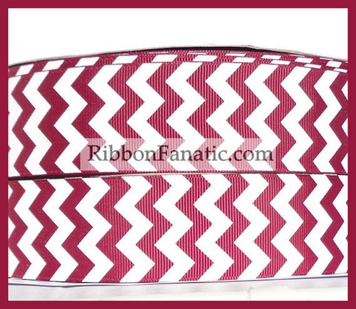 3 Yards 1 1/2" 1,5" weinrot burgunderrot und weiß Chevron Streifen Ripsband   - Bild 1 von 2