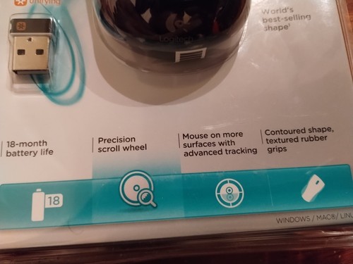 LOGITECH m325 Wireless BLUE Optical Ambidextrous Mouse w/Nano Wireless Stick - Picture 2 of 3