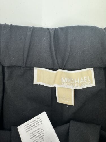 Michael Kors Black Skirt Poplin Cotton Midi Pleated Pull On A Line Women’s L - Picture 3 of 8