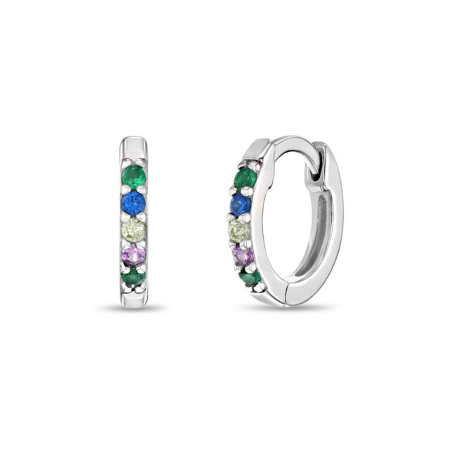 Colorful CZ Gem 9mm Baby / Toddler / Kids Earrings Hoop - Sterling Silver Colorful CZ Gem 9mm Baby / Toddler / Kids Earrings Hoop - Sterling Silver