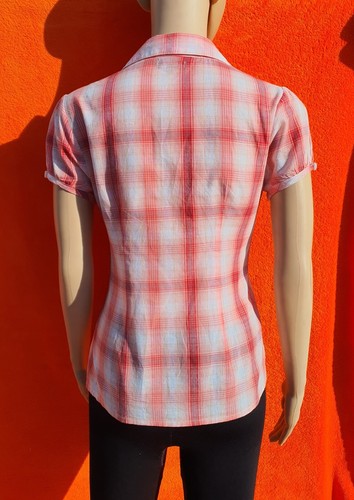 Blusa mujer niña verano talla XS nueva roja bolso camisa cuadros Amisu (1305) - Imagen 4 de 5