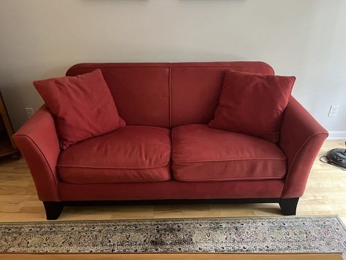Pottery Barn Cardinal Red Two Cushion Sofa. Love Seat. Couch. - Picture 2 of 8