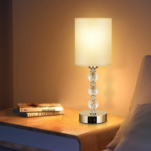 Touch Bedside Crystal Lamps for Bedrooms Nightstand with USB C+A Charging Port 3 - Picture 4 of 9