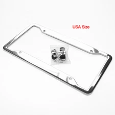 Chrome Stainless Steel Metal License Plate Frame Tag Cover W/ Screw Caps USA Siz