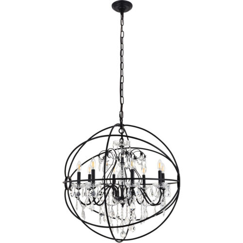 French Pendant Crystal Chandeliers Black Ceiling Lighting 8 Light Fixtures 32" - Picture 5 of 9