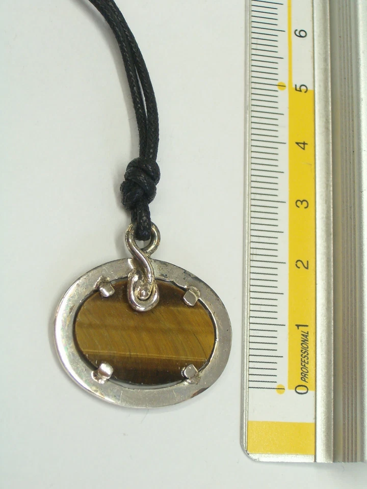 Ciondolo in ARGENTO 925 con OCCHIO DI TIGRE naturale - pendente con pietra dura - Immagine 4 di 4