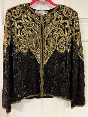 Vintage Rina Z 100% Pure Silk Size Medium Blazer Beaded Long
