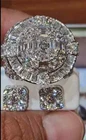 5Ct Round Real Moissanite Men's Ring & Earring 14K White Gold Plated All Size
