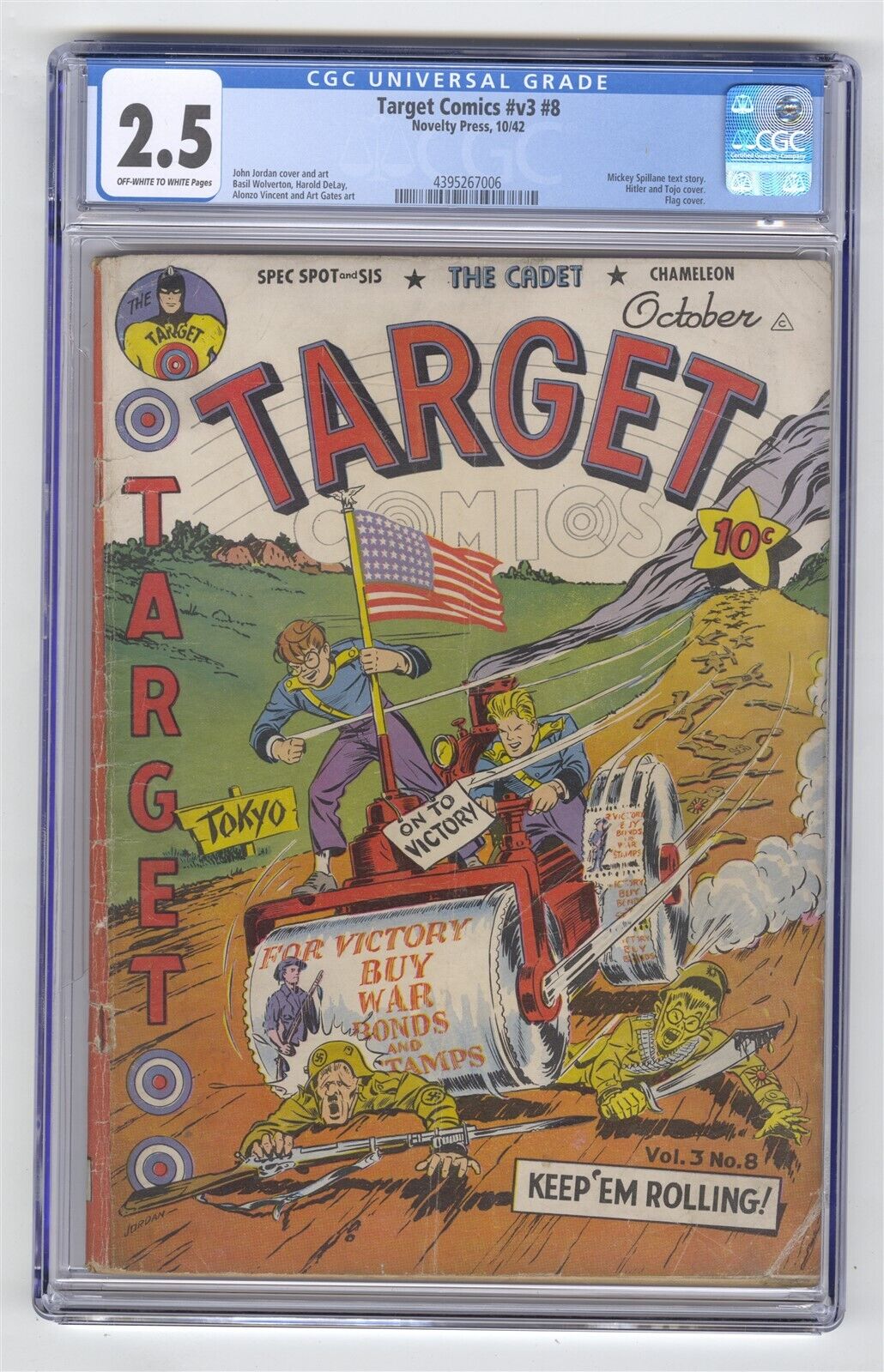 Target Comics v3 #8 CGC 2.5 GD+ Novelty Press Comic Hitler Tojo War Cover Scarce
