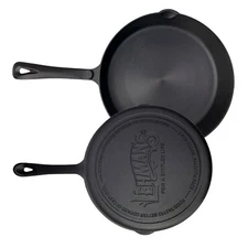Lehman's Cast Iron Skillet - Nitrogen Hardened, Pre-Seasoned, Silicone Handle